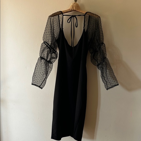 ASOS Curve Black Dress with Sheer Polka Dot Sleeves - Picture 11 of 11